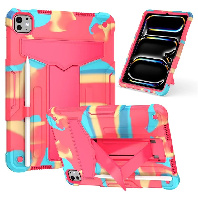 For iPad Pro 11 (2024) Case Case PC+Silicone Tablet Cover with T-Shaped Kickstand