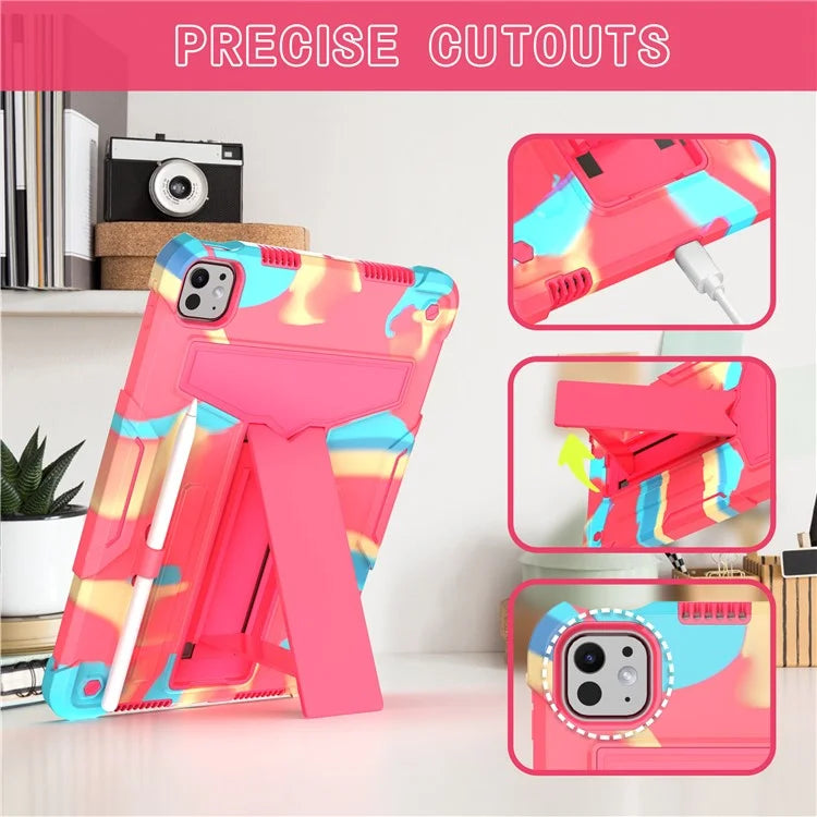 For iPad Pro 11 (2024) Case Case PC+Silicone Tablet Cover with T-Shaped Kickstand