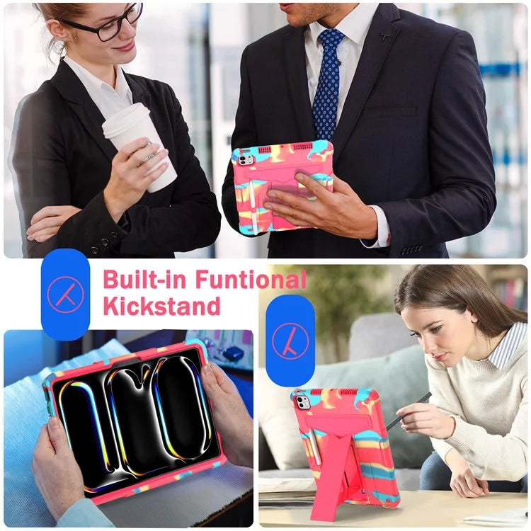 For iPad Pro 11 (2024) Case Case PC+Silicone Tablet Cover with T-Shaped Kickstand