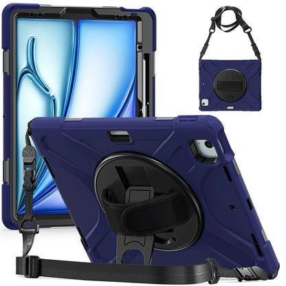 For iPad Air 13 (2024) Kickstand Case TPU+PC+Silicone Tablet Cover with Shoulder Strap