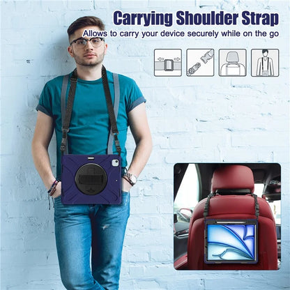 For iPad Air 13 (2024) Kickstand Case TPU+PC+Silicone Tablet Cover with Shoulder Strap
