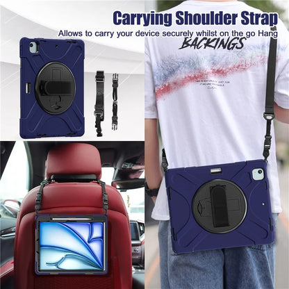 For iPad Air 13 (2024) Kickstand Case TPU+PC+Silicone Tablet Cover with Shoulder Strap