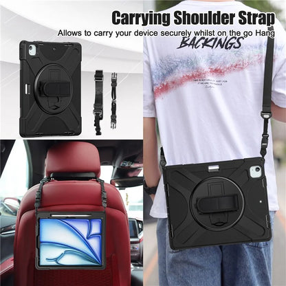 For iPad Air 13 (2024) Kickstand Case TPU+PC+Silicone Tablet Cover with Shoulder Strap