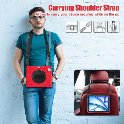 For iPad Air 13 (2024) Kickstand Case TPU+PC+Silicone Tablet Cover with Shoulder Strap