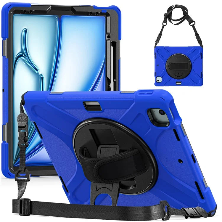 For iPad Air 13 (2024) Kickstand Case TPU+PC+Silicone Tablet Cover with Shoulder Strap