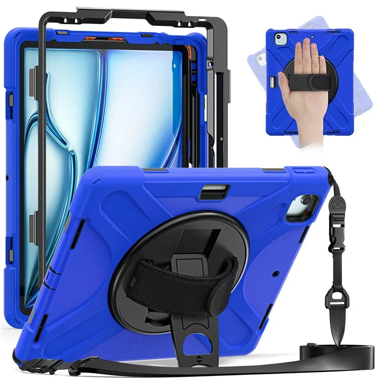 For iPad Air 13 (2024) Kickstand Case TPU+PC+Silicone Tablet Cover with Shoulder Strap