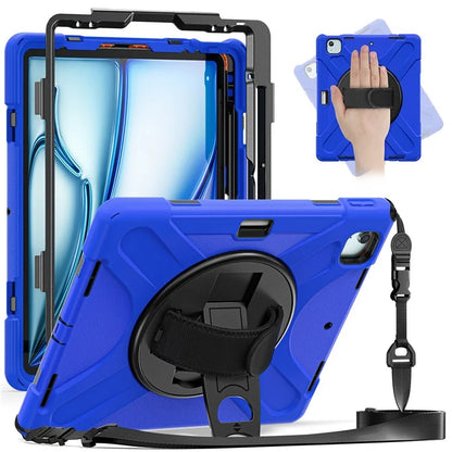 For iPad Air 13 (2024) Kickstand Case TPU+PC+Silicone Tablet Cover with Shoulder Strap