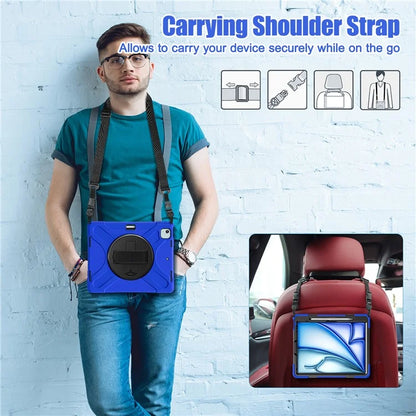 For iPad Air 13 (2024) Kickstand Case TPU+PC+Silicone Tablet Cover with Shoulder Strap