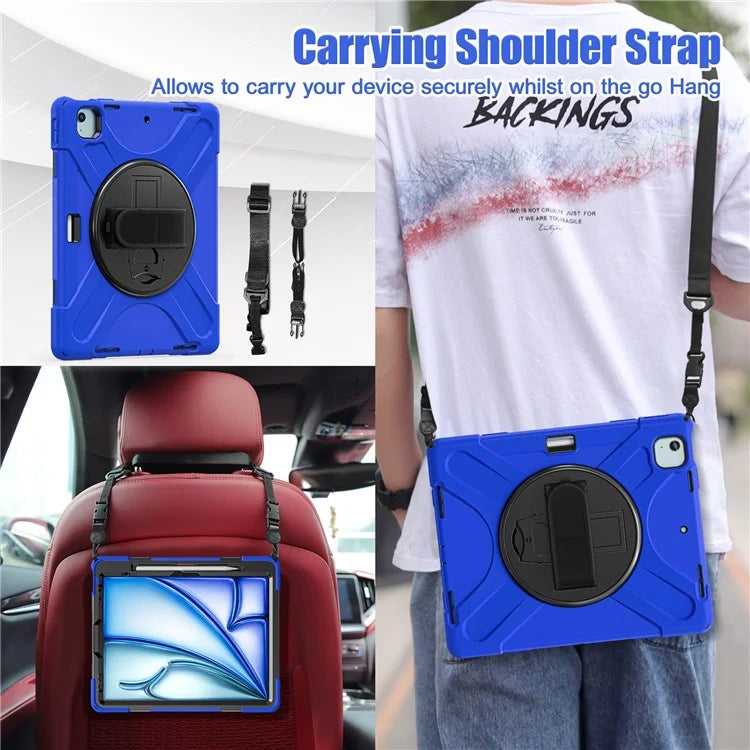 For iPad Air 13 (2024) Kickstand Case TPU+PC+Silicone Tablet Cover with Shoulder Strap