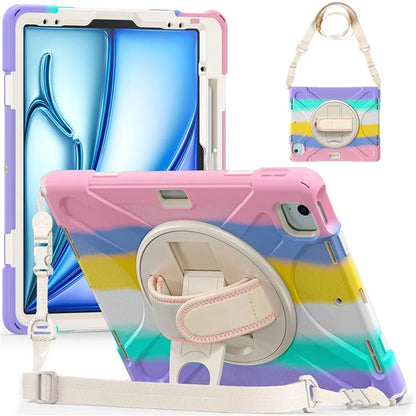 For iPad Air 13 (2024) Kickstand Case TPU+PC+Silicone Tablet Cover with Shoulder Strap