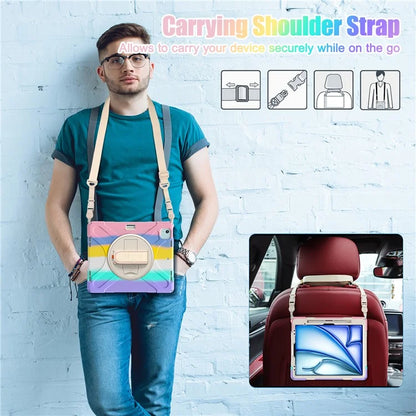 For iPad Air 13 (2024) Kickstand Case TPU+PC+Silicone Tablet Cover with Shoulder Strap