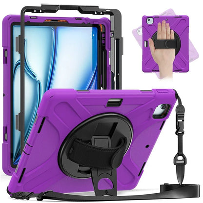 For iPad Air 13 (2024) Kickstand Case TPU+PC+Silicone Tablet Cover with Shoulder Strap