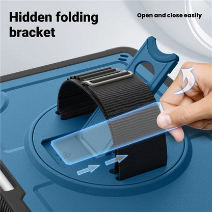 For iPad Air 11 (2024) Case Heat Dissipation PC+TPU Tablet Cover Rotating Hand Strap Kickstand