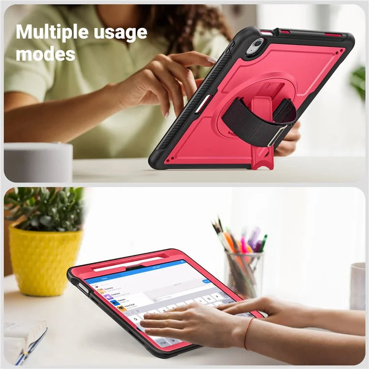 For iPad Air 11 (2024) Case Heat Dissipation PC+TPU Tablet Cover Rotating Hand Strap Kickstand