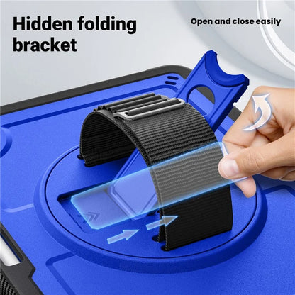 For iPad Air 11 (2024) Case Heat Dissipation PC+TPU Tablet Cover Rotating Hand Strap Kickstand