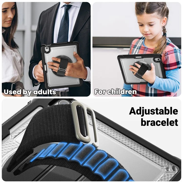For iPad Air 11 (2024) Case Heat Dissipation PC+TPU Tablet Cover Rotating Hand Strap Kickstand