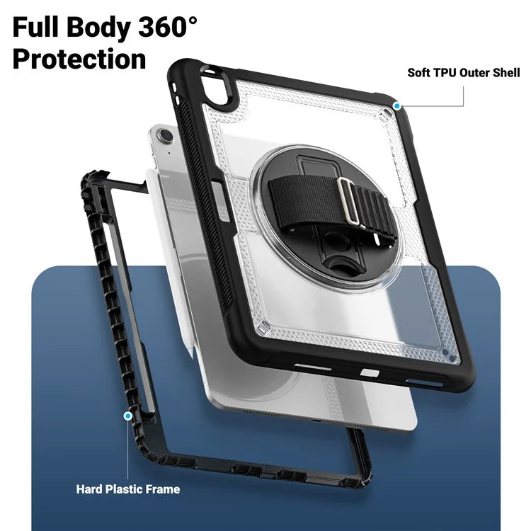For iPad Air 11 (2024) Case Heat Dissipation PC+TPU Tablet Cover Rotating Hand Strap Kickstand