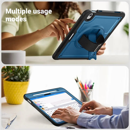 For iPad Air 11 (2024) Case Kickstand PC+TPU Tablet Cover with Pencil Holder Shoulder Strap