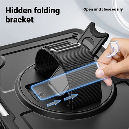 For iPad Air 11 (2024) Case Kickstand PC+TPU Tablet Cover with Pencil Holder Shoulder Strap