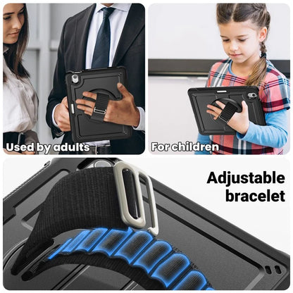 For iPad Air 11 (2024) Case Kickstand PC+TPU Tablet Cover with Pencil Holder Shoulder Strap