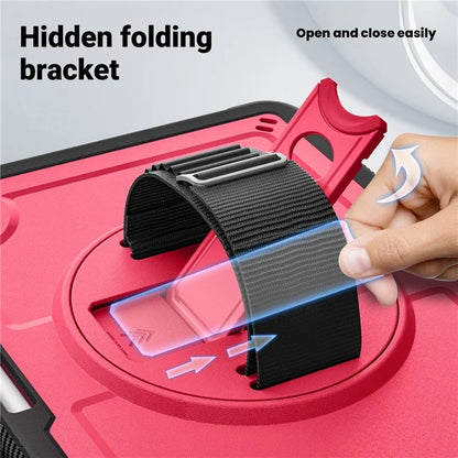 For iPad Air 11 (2024) Case Kickstand PC+TPU Tablet Cover with Pencil Holder Shoulder Strap