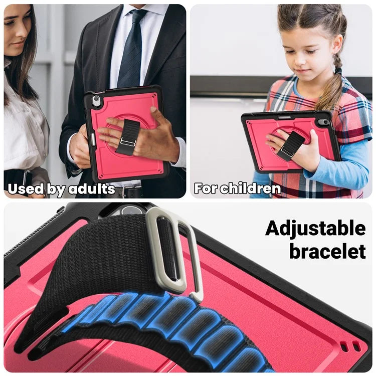 For iPad Air 11 (2024) Case Kickstand PC+TPU Tablet Cover with Pencil Holder Shoulder Strap