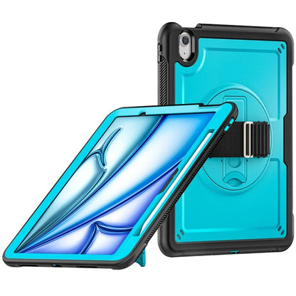 For iPad Air 11 (2024) Case Kickstand PC+TPU Tablet Cover with Pencil Holder Shoulder Strap
