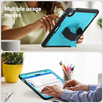 For iPad Air 11 (2024) Case Kickstand PC+TPU Tablet Cover with Pencil Holder Shoulder Strap