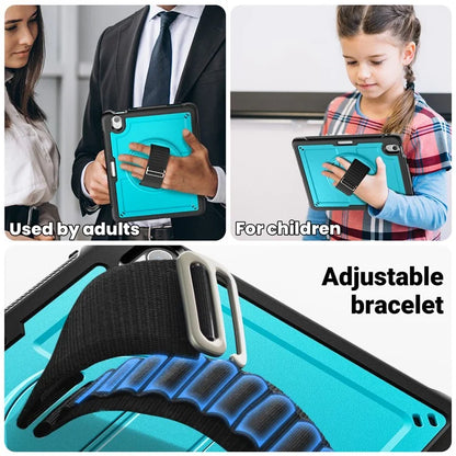 For iPad Air 11 (2024) Case Kickstand PC+TPU Tablet Cover with Pencil Holder Shoulder Strap