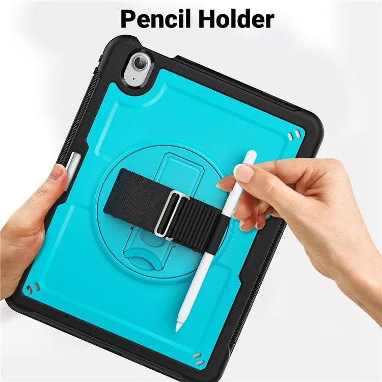 For iPad Air 11 (2024) Case Kickstand PC+TPU Tablet Cover with Pencil Holder Shoulder Strap