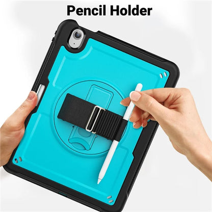 For iPad Air 11 (2024) Case Kickstand PC+TPU Tablet Cover with Pencil Holder Shoulder Strap