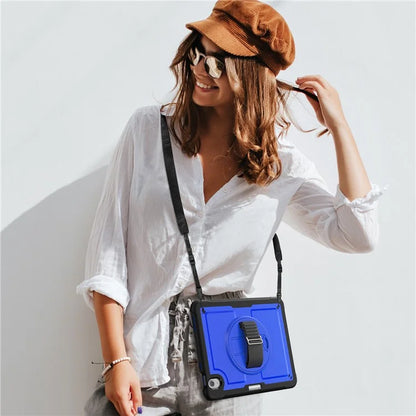 For iPad Air 11 (2024) Case Kickstand PC+TPU Tablet Cover with Pencil Holder Shoulder Strap