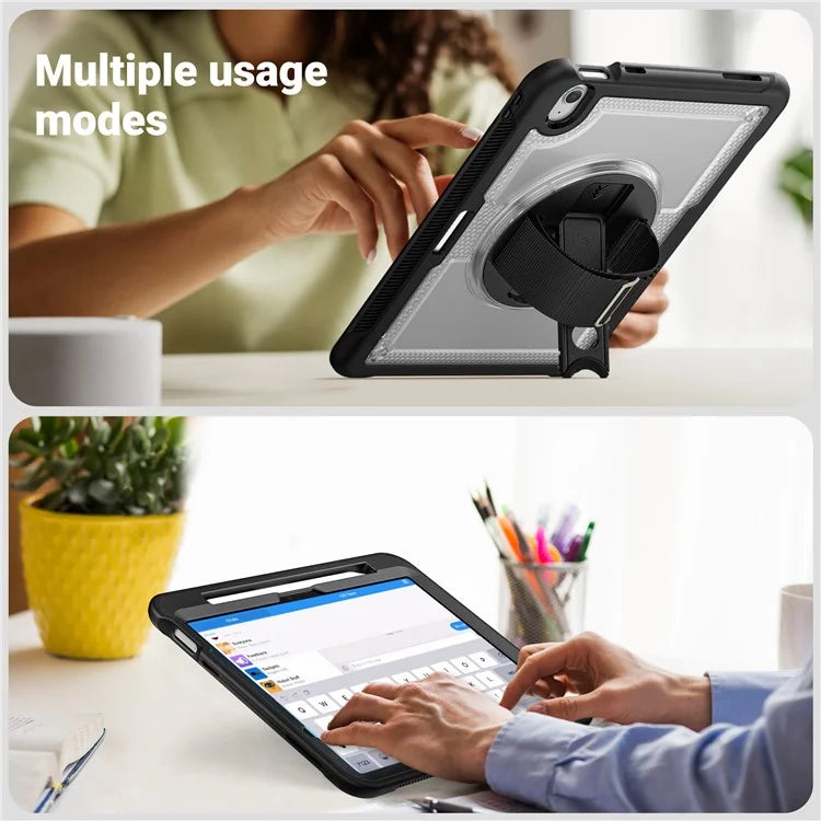 For iPad Air 11 (2024) Case Kickstand PC+TPU Tablet Cover with Pencil Holder Shoulder Strap