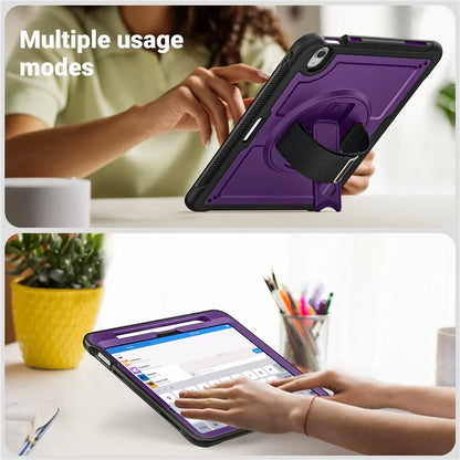 For iPad Air 11 (2024) Case Kickstand PC+TPU Tablet Cover with Pencil Holder Shoulder Strap