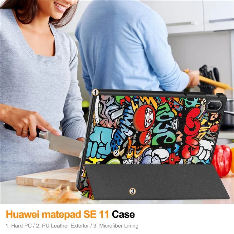 For Huawei MatePad SE 11 Stand Case Pattern Print Leather Tablet Cover