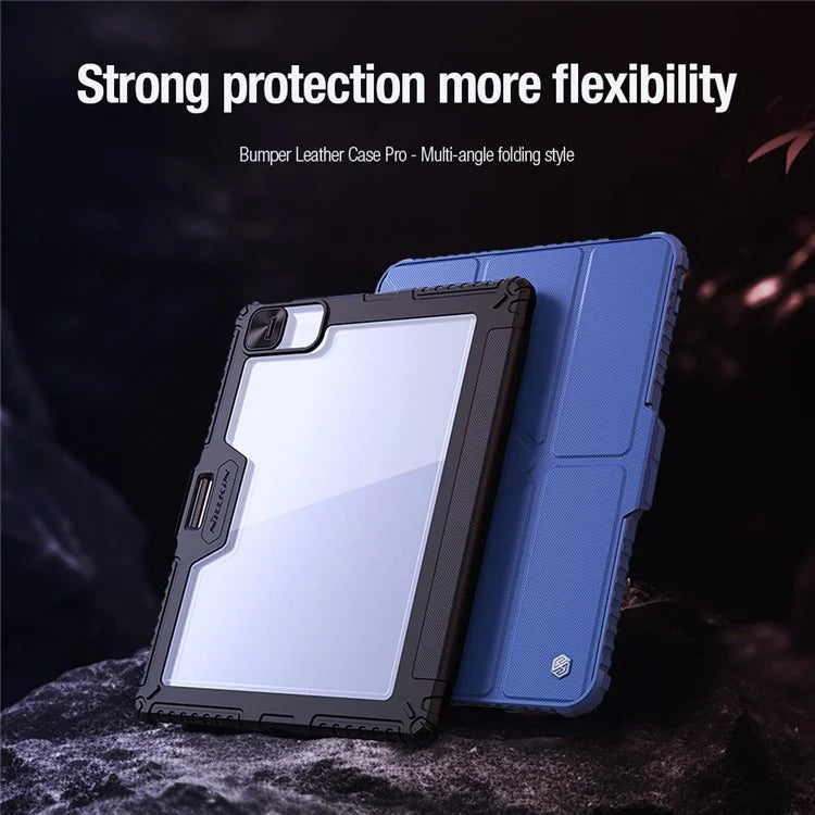 NILLKIN Bumper Leather Case Pro for iPad Pro 12.9 (2020) (2021) (2022) / Air 13 (2024) Tablet Cover Anti-Fall Auto Wake  /  Sleep Case