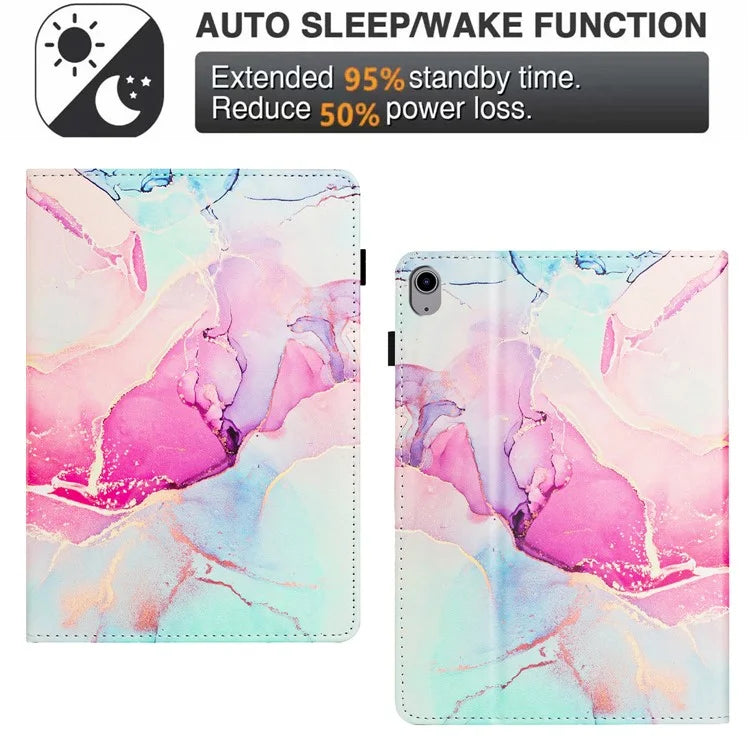 For iPad 10.9 (2022) Case Marble Pattern Leather Stand Cover with Auto Wake / Sleep