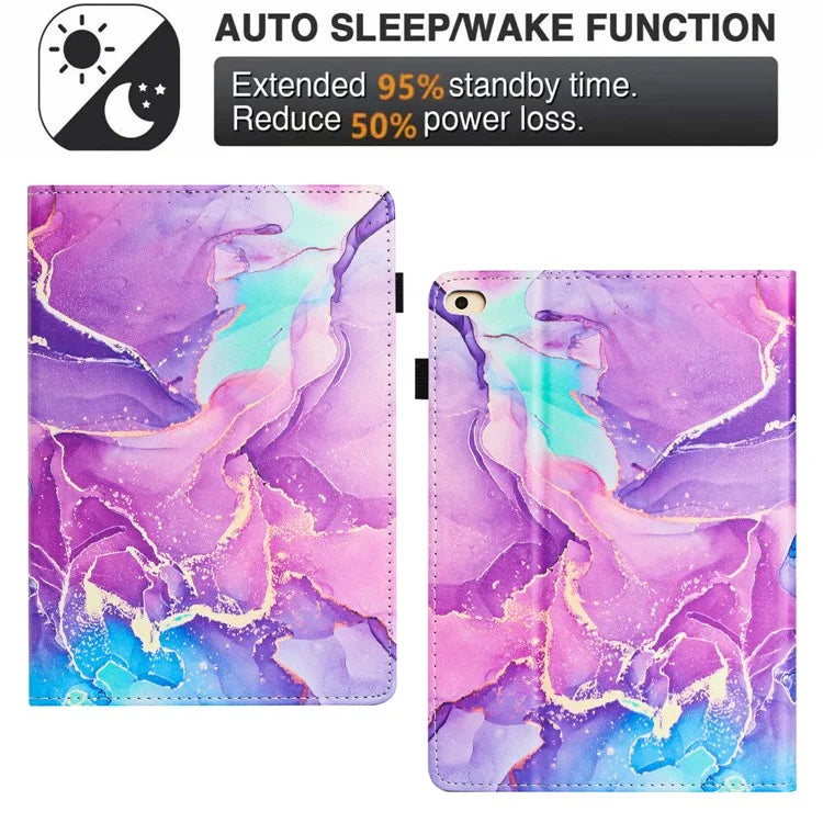 For iPad Mini / Mini 2 / mini 3 / mini 4 / mini (2019) 7.9 inch Case Marble Leather Cover with Pencil Holder, Auto Wake / Sleep