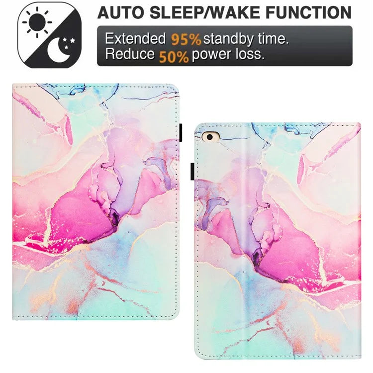 For iPad Mini / Mini 2 / mini 3 / mini 4 / mini (2019) 7.9 inch Case Marble Leather Cover with Pencil Holder, Auto Wake / Sleep