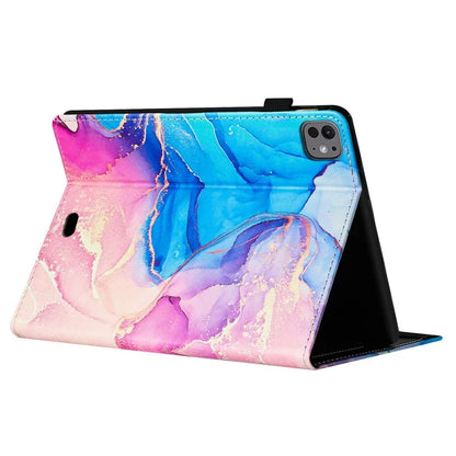 For iPad Pro 11 (2024) Smart Case Marble Leather Cover Card Slots Multi-Viewing Angels