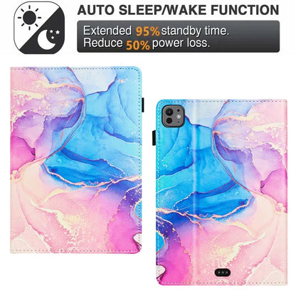 For iPad Pro 11 (2024) Smart Case Marble Leather Cover Card Slots Multi-Viewing Angels