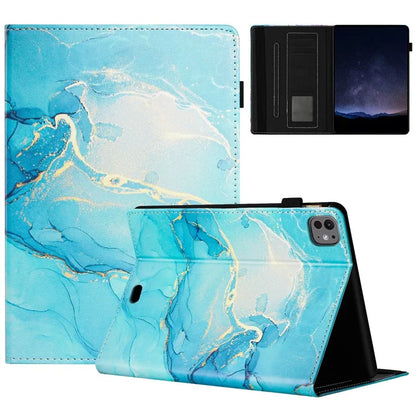 For iPad Pro 11 (2024) Smart Case Marble Leather Cover Card Slots Multi-Viewing Angels