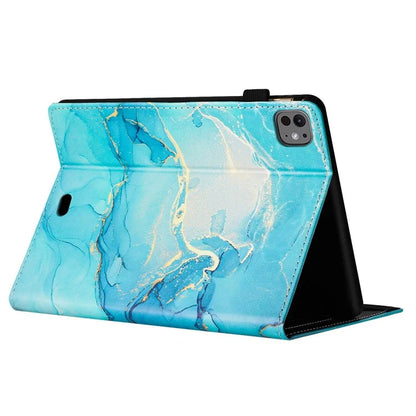 For iPad Pro 11 (2024) Smart Case Marble Leather Cover Card Slots Multi-Viewing Angels