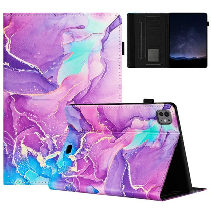 For iPad Pro 11 (2024) Smart Case Marble Leather Cover Card Slots Multi-Viewing Angels