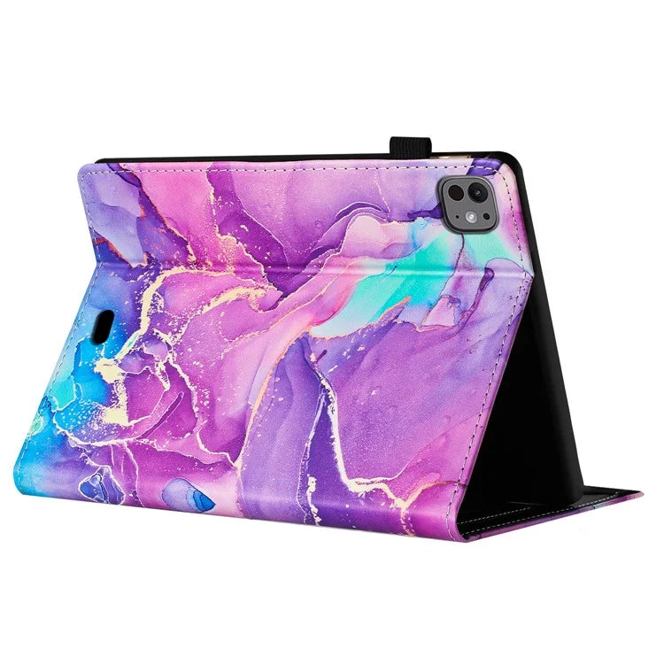 For iPad Pro 11 (2024) Smart Case Marble Leather Cover Card Slots Multi-Viewing Angels