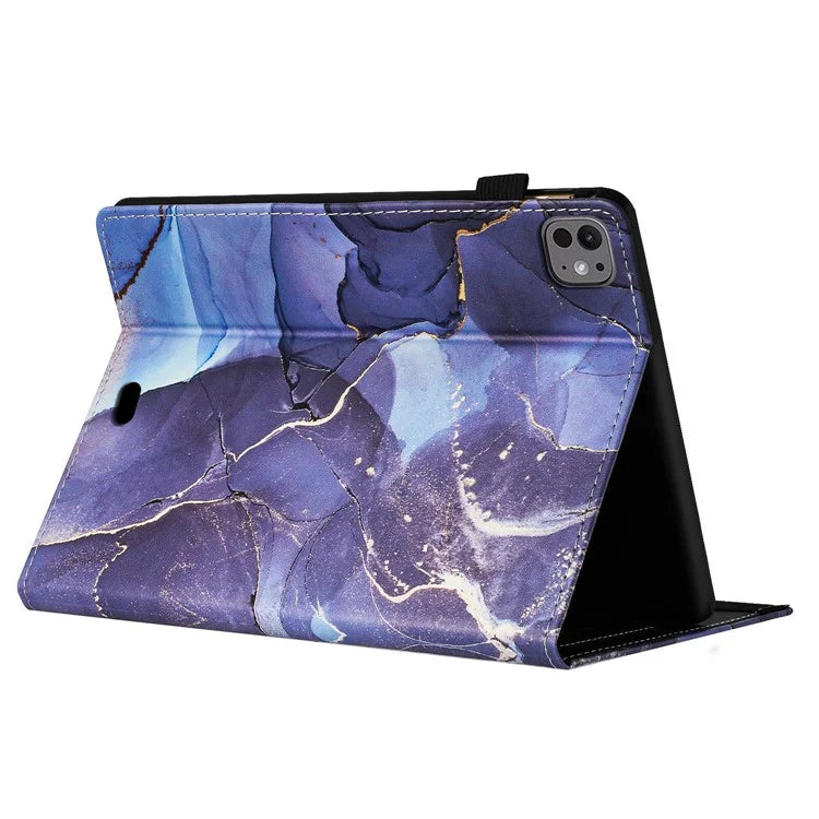 For iPad Pro 11 (2024) Smart Case Marble Leather Cover Card Slots Multi-Viewing Angels