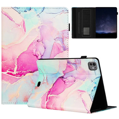 For iPad Pro 11 (2024) Smart Case Marble Leather Cover Card Slots Multi-Viewing Angels