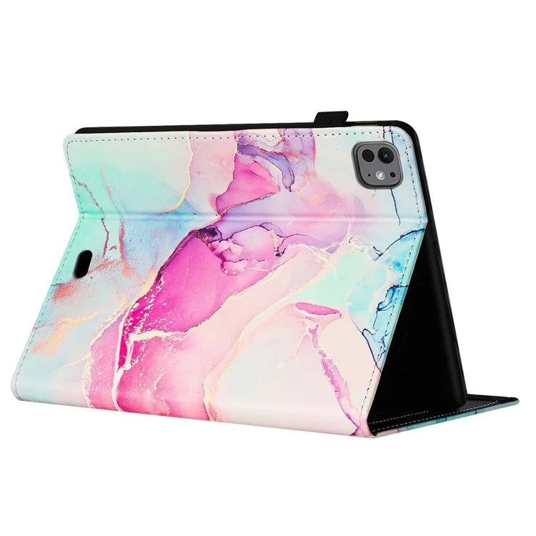 For iPad Pro 11 (2024) Smart Case Marble Leather Cover Card Slots Multi-Viewing Angels