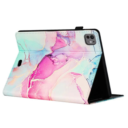 For iPad Pro 11 (2024) Smart Case Marble Leather Cover Card Slots Multi-Viewing Angels