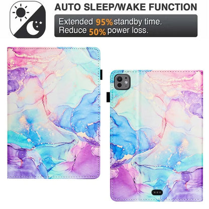 For iPad Pro 11 (2024) Smart Case Marble Leather Cover Card Slots Multi-Viewing Angels
